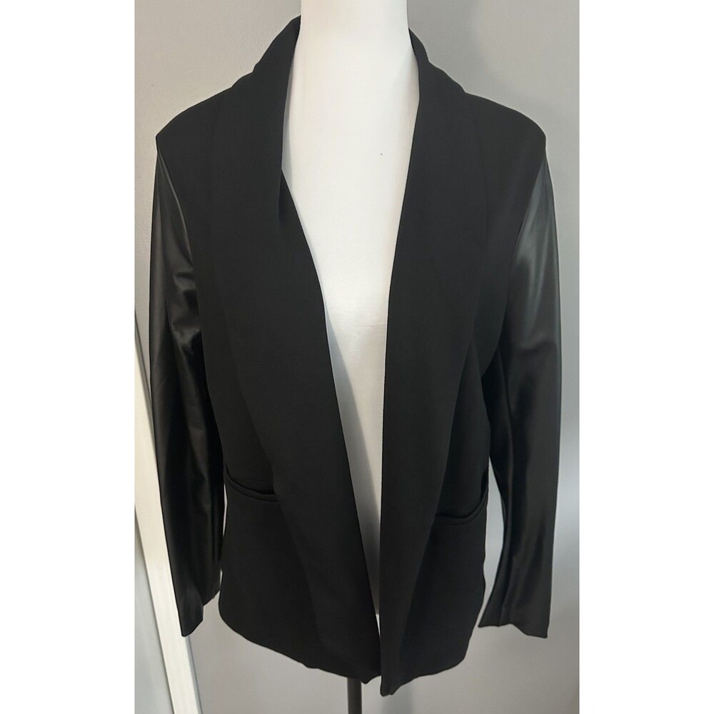 Lysse Womens Size M Black Ponte Jacket 4 Way Stretch Vegan Leather Blazer NWT